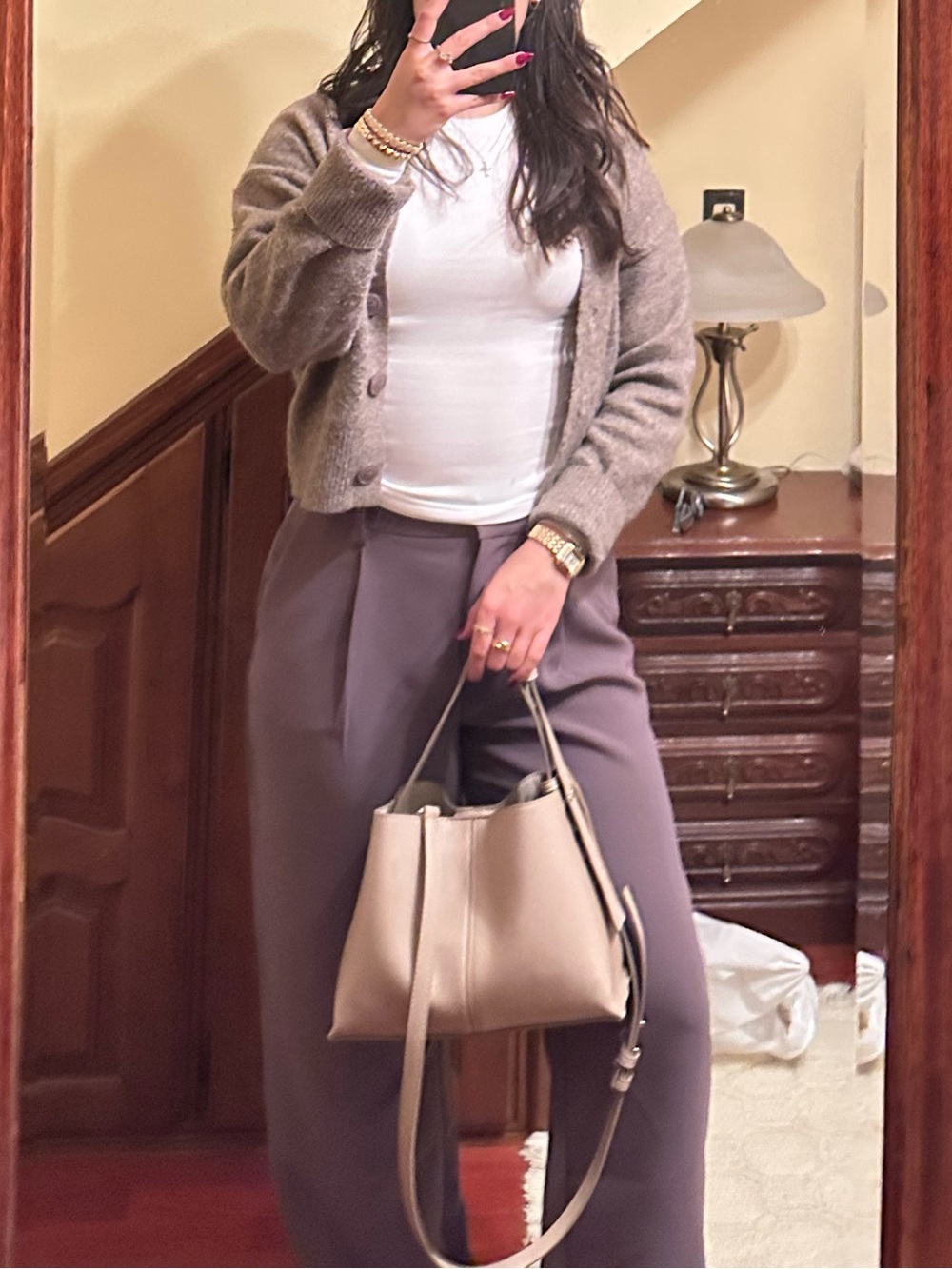 Mango Beige Structured Bucket Bag